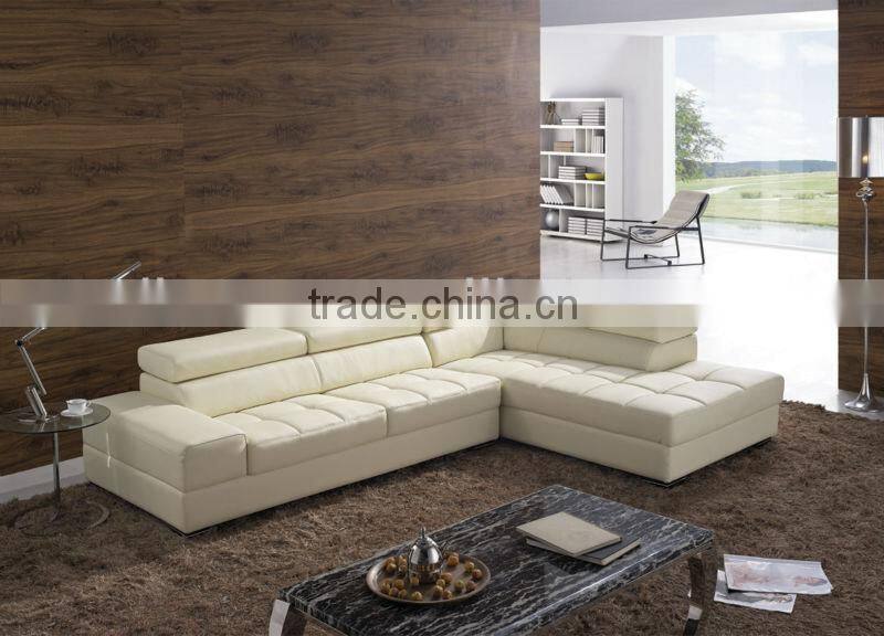 L shape white leather sectional sofa 8043