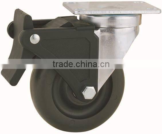 22 Series Double Ball Raceway Structure Top Plate Swivel Black PP Caster with Nylon Top Lock Brake