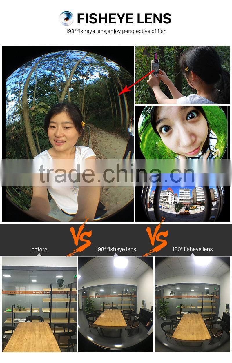 for iPhone iPad Samsung LG HTC Smartphone DSLR Lens 198 Degree Fisheye Lens Selfie Wide Lens 20X Macro Lens Clip Camera Lens