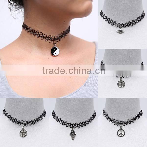 blue crystal beads simple sexy gold plated necklace