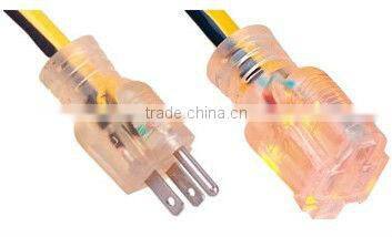 Clear plug and socket black-yellow extension cords 5-15 15a 125V