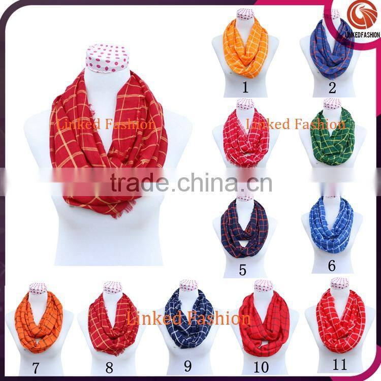 plaid grid infinity scarf,11 colors women fashion tartan scarf viscose voile plaid grid infinity scarf
