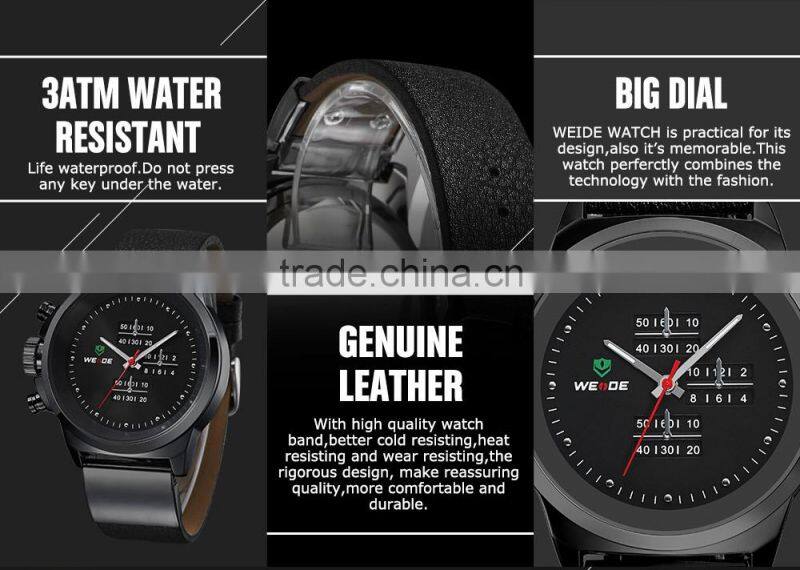 WEIDE Brand military watches Japan quartz movement leather strap 3ATM waterproof fashion watch outdoor fun & sports clock