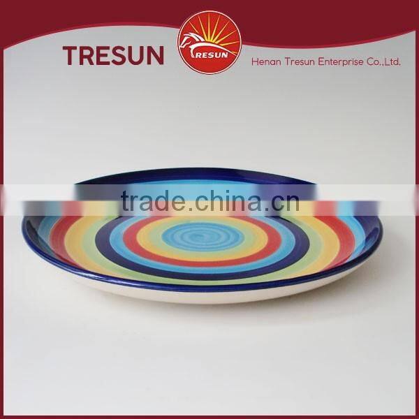 Hot selling Colorful strip 10.5 inch Handpainted Ceramic Plate