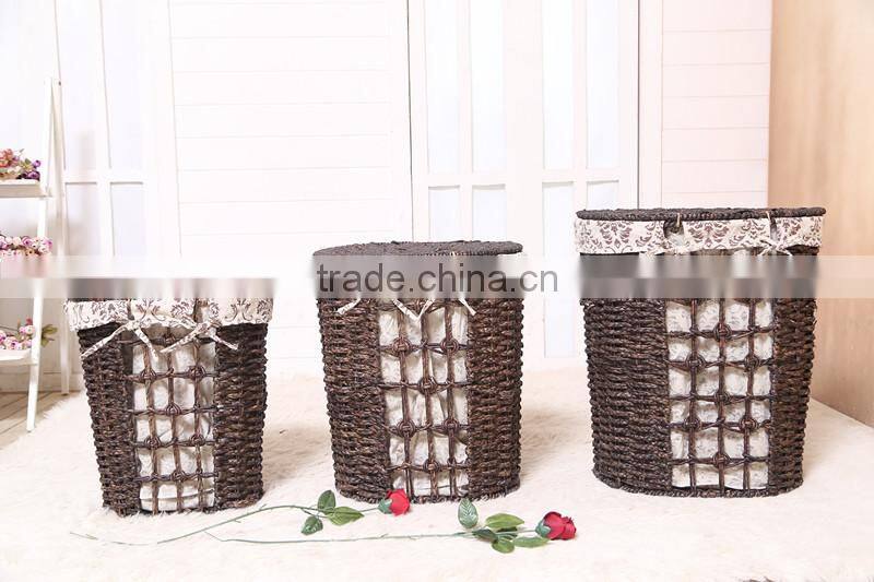 set of 3 maize weaved laundry hamper with lining
