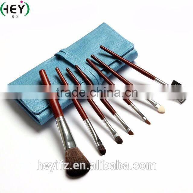 Hot Selling Synthetic Hair Wooden Handle Travelling Cruelty Free 7PCS Blue Makeup Brush Set