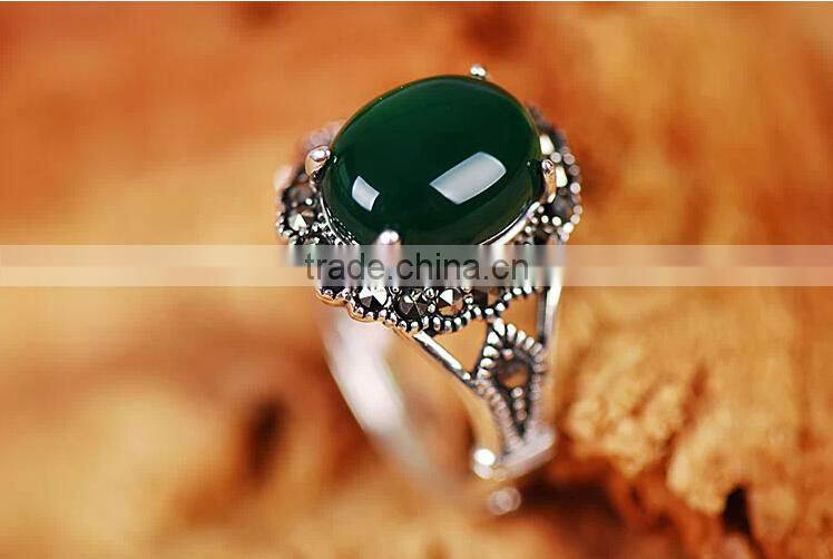 For women vintage fashion green agate stone ring
