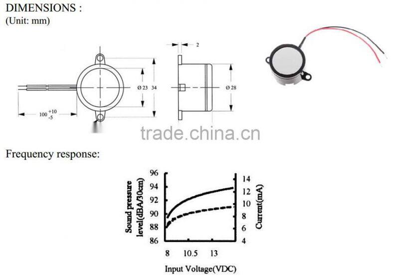 FB-28SW12-PT 12v small and loud pulse tone buzzer with cables (FBELE)