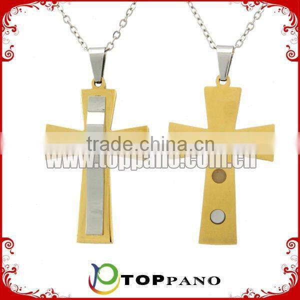 Lucky Cross Pendant Jewelry IPG gold plating 316L stainless steel pendant with quantum energy pendant for ladies