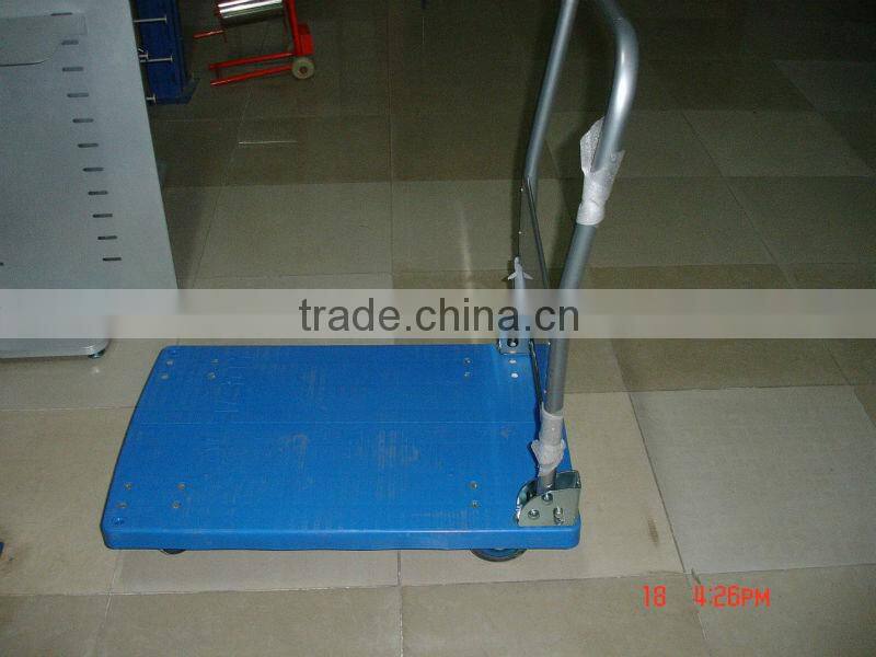 Heavy Duty Foldable Four Wheel Mute Plastic Platform Trolley Hand Cart with Folding Handle