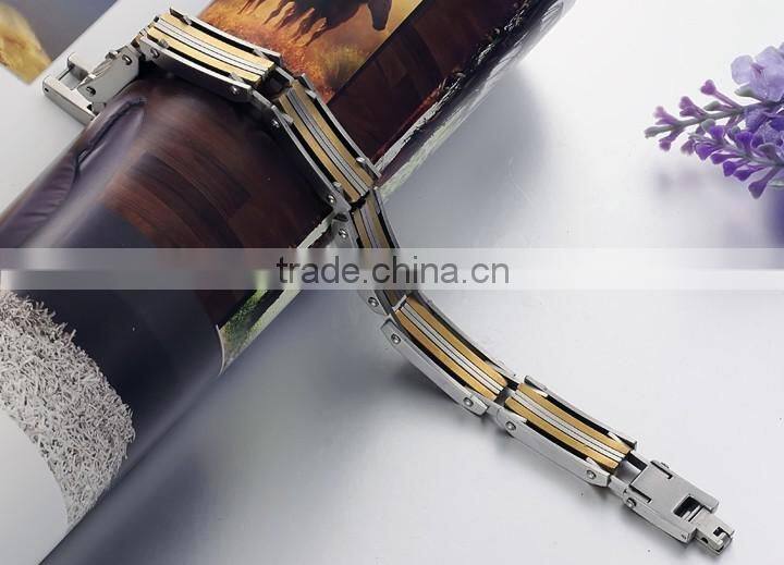KSTONE 2015 Fashion Stainless Steel Inlay Gold Men's Cool Bracelets