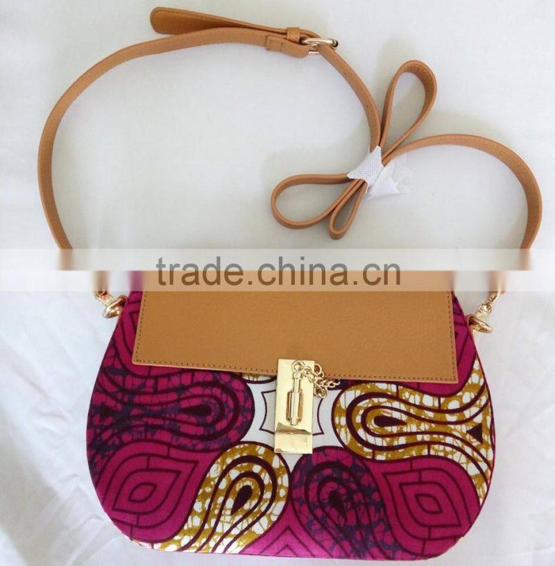 2016 Famous new style cross bags for girls ankara african prints and fabric bag PU leather handbag