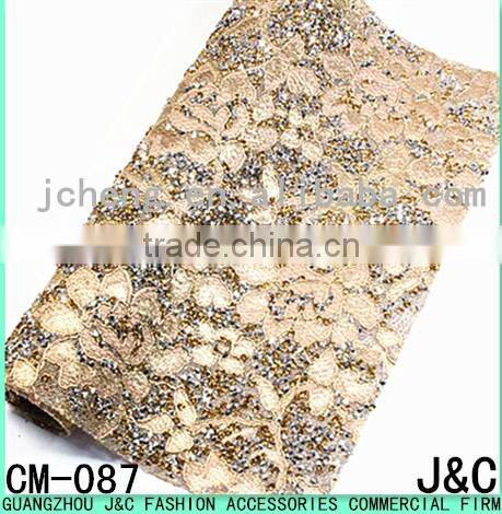 24*40cm beige color lace with colorado rhinestone hot fix mesh for shoe decorations
