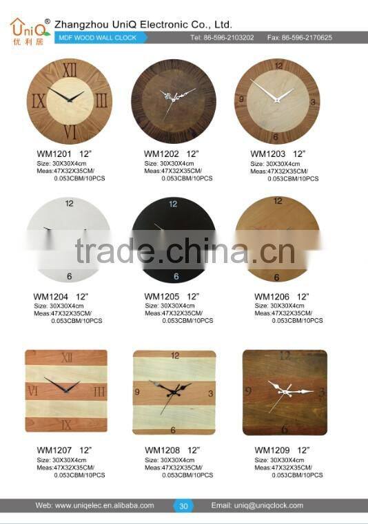 Round cheap MDF wood custom wall clock for decor