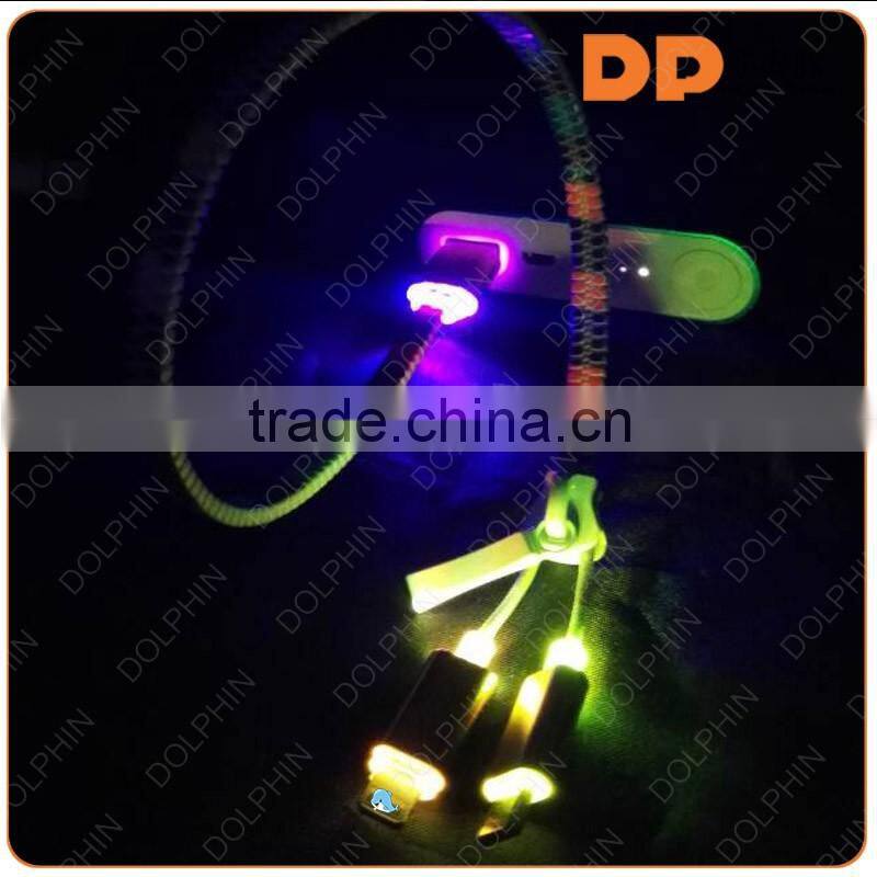 new gadgets visible LED light USB 2 in 1 zipper cable for smartphone