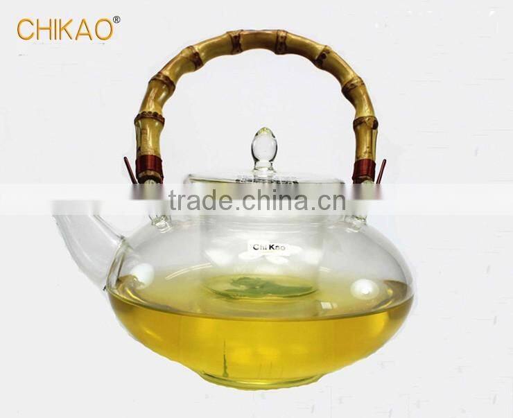 bamboo handle glass teapot