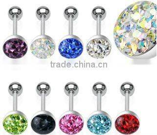 Gold plated tongue ring with cobblestone body piercing jewelry