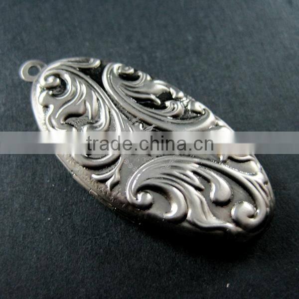 20x40mm vintage style flower engraved antiqued silver brass oval photo locket pendant charm DIY supplies 1123015