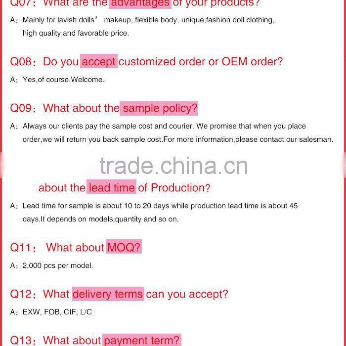 Plastic children fashion doll toy doll accessories