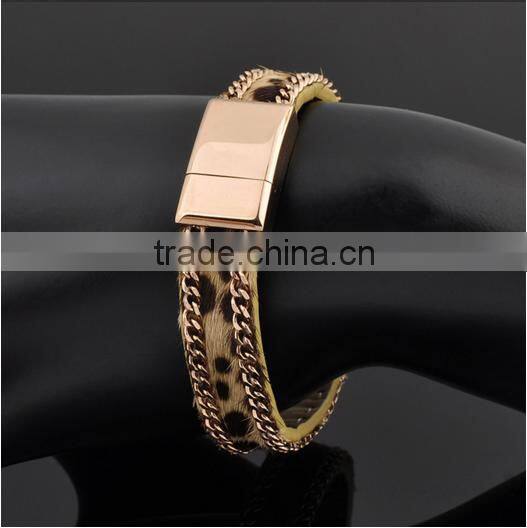 Alibaba Wholesale Stainless Steel Magnetic Leather Bracelet