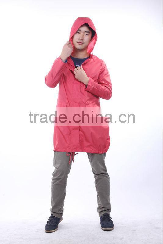 2014 popular red raincoats with hood for men
