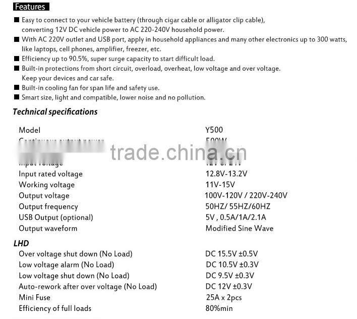 Hot saling 600W Car Power Inverter 12V/24V to 220V