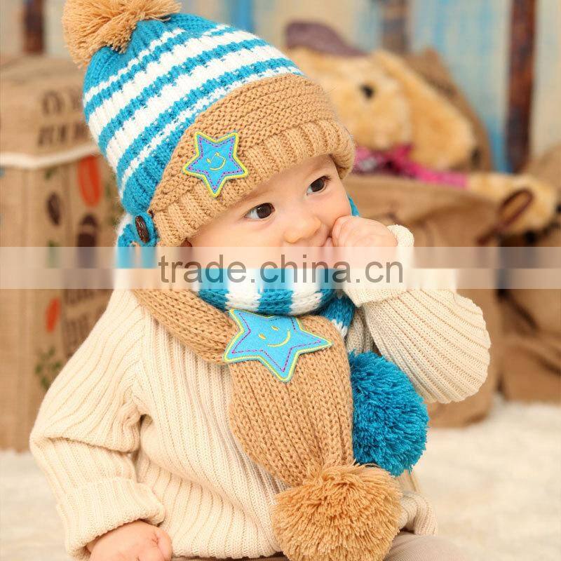 Fashion Lovely New Winter Children Skullies & Beanies Scarf Hat Set Baby Boys Girls Knitted kids Hats & Caps