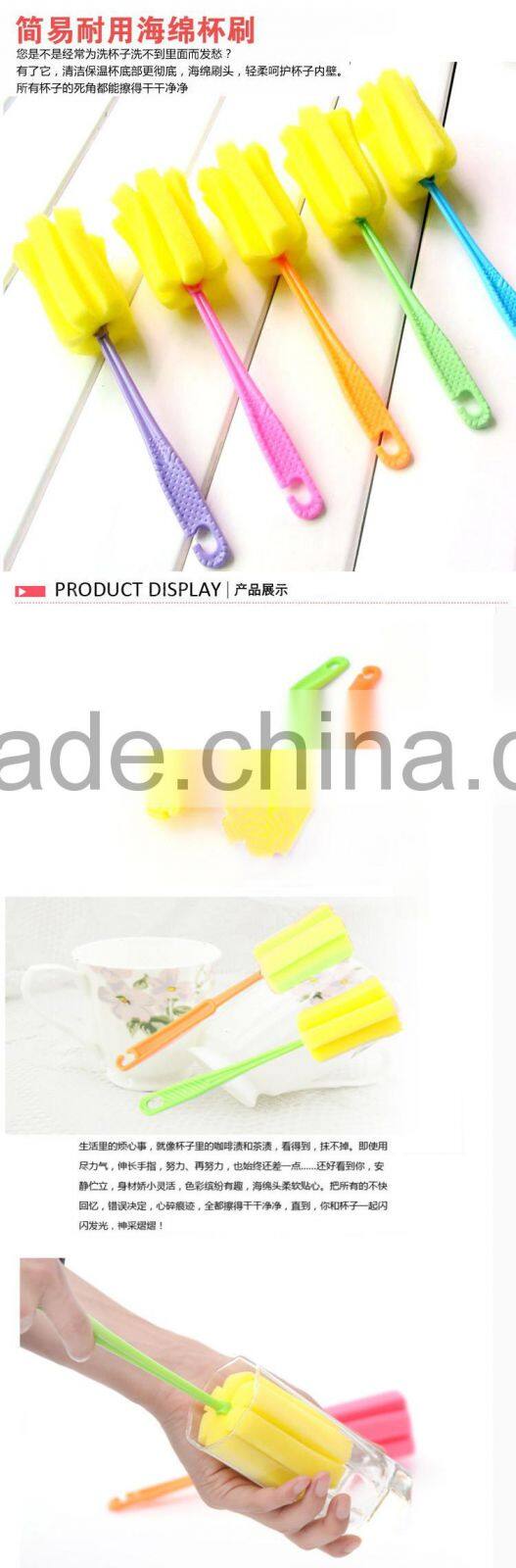 Long Handle Cup Dishes feeding Bottle Cleaning Sponge Brush-Red