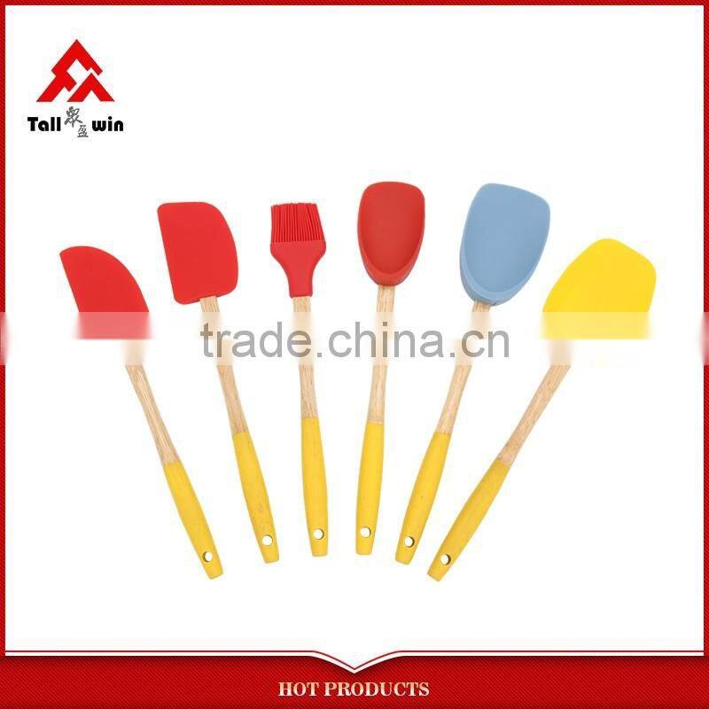 6-pieces silicone kitchen utensils wooden kitchen utensils silicone wooden kitchen tool set