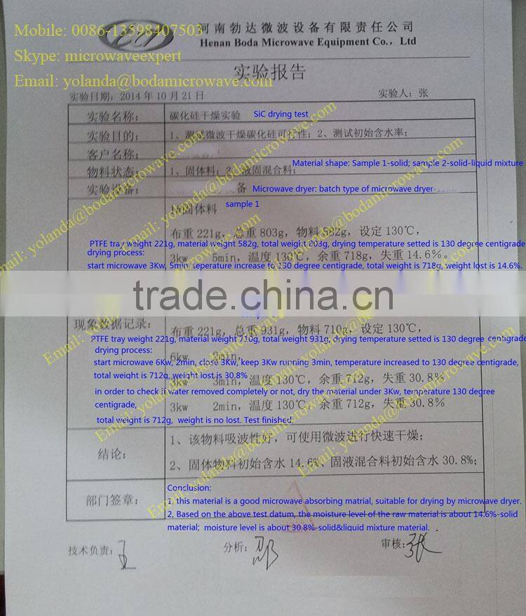 Advanced industrial microwave silicon carbide powder/slurry dryer