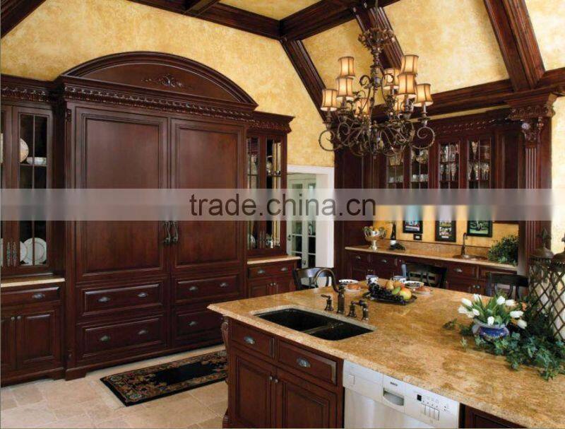 Antique Style Luxury Solid Wood Walnut Kitchen Cabinet/Classic American Style Kitchen Furniture