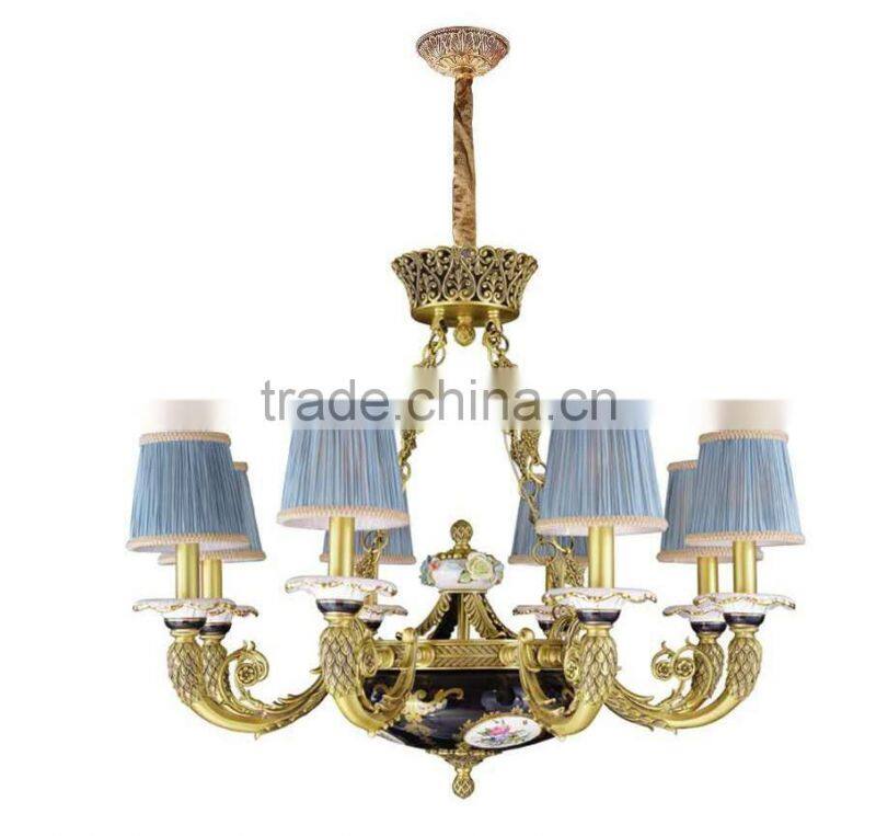Porcelain Brass Elegant Empire Navy Chandelier, Antique Golden Bronze Pendant Light
