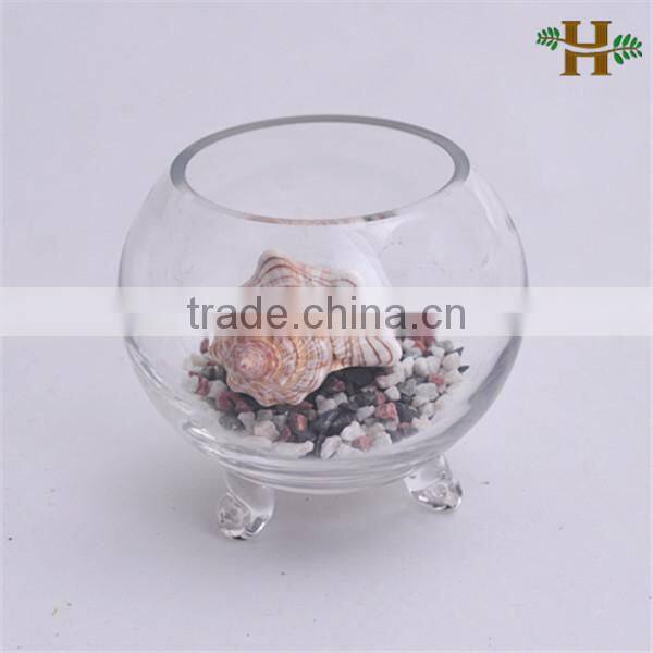 Handmade footed round shaped glass fish bowl