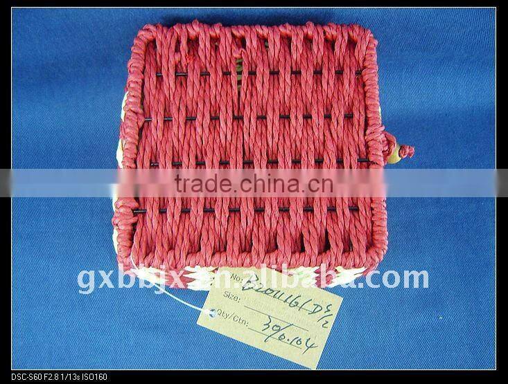 Red square paper rope woven iron frame present storage box