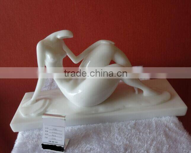 Abstract white marble hand carving sexy naked woman sculpture