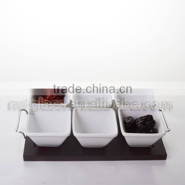 New arrive high quality 6pcs white ceramic soup bowls with stone holder wholesale