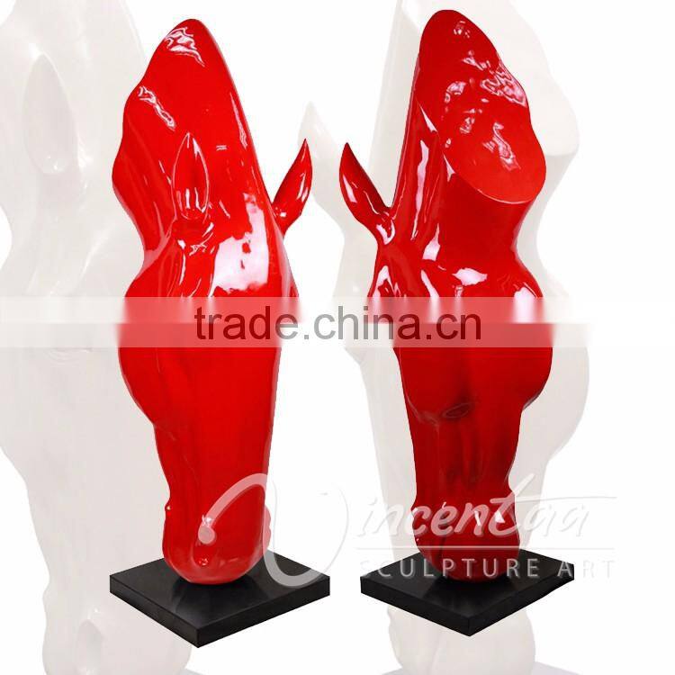Art deco high quality resin craft fiberglass head horse statue