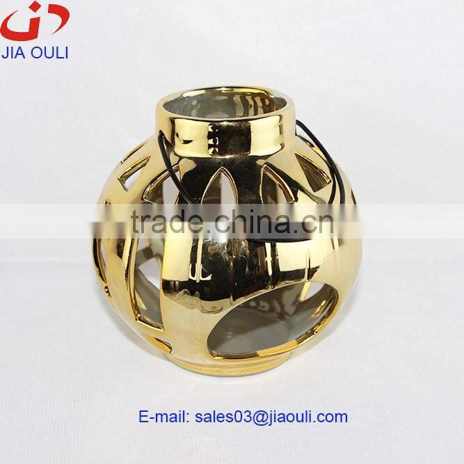 plating silver ceramic hollowed-out hurricane lamp home decoration, christmas lantern