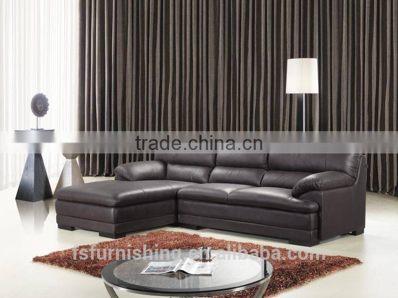 JR6001 elegant chic contemporary brown cow leather L shape living room luxury sofa set home furniture cheap sofa factory