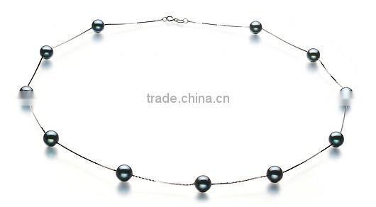 simple AA 6-7mm black round Japanese Akoya pearl necklace