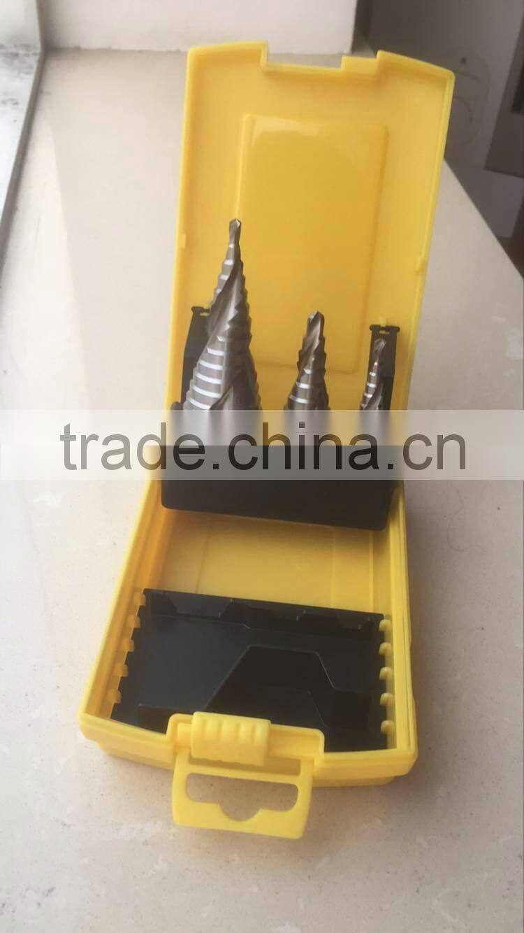 Spiral flute titanium coated hss step drill bit hole cutter core hex shank