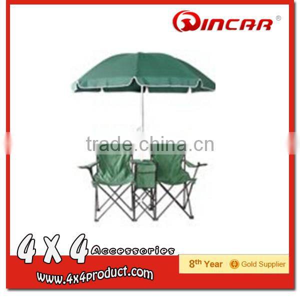 Metal Material and Yes Folded Double seat camping folding chair with umbrella