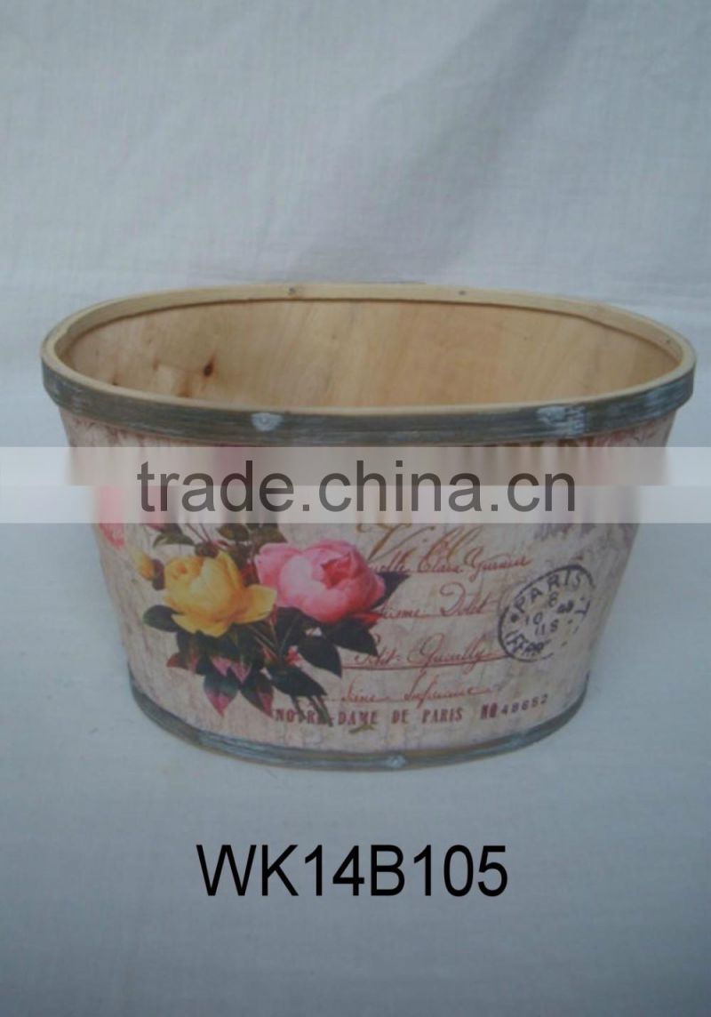 beautiful decal wooden flower pot garden wood pot with plastic liner