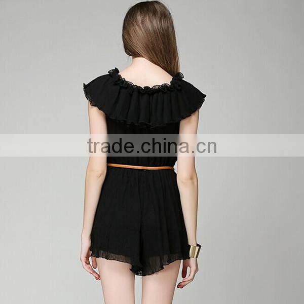 New fashion boat neck adult short sleeve white color ladies summer rompers