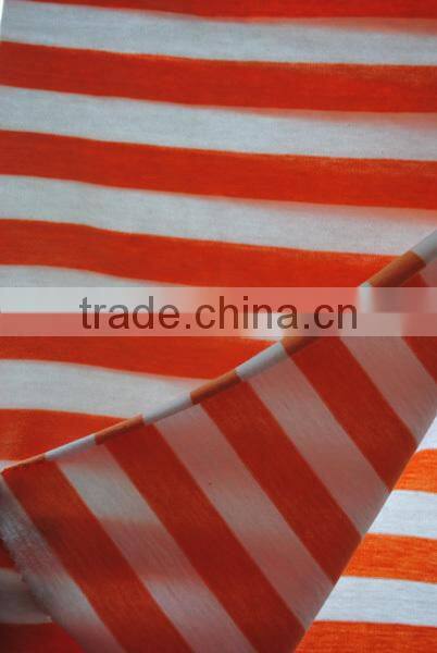 Orange and whtie striped fabric,100% cotton single jersey