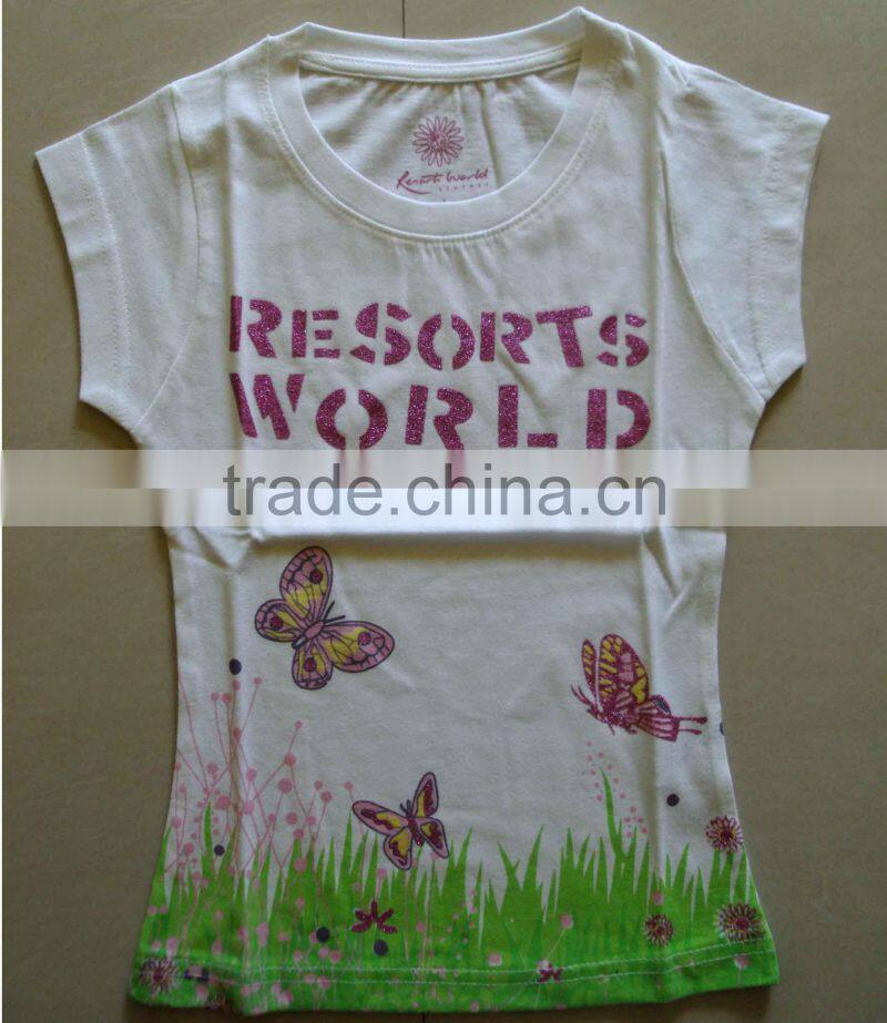 Children cotton t-shirt, girls short sleeve printed t-shirt