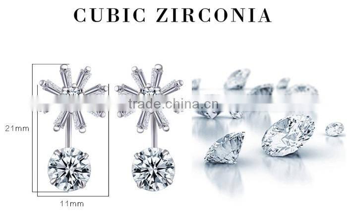 2017 wholesale 925 sterling silver sun flower woman fashion engagement wedding earrings customized jewelry CZ two way wearing