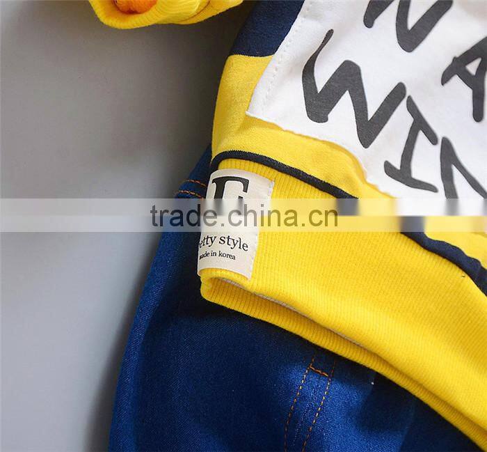 AS-409B 2017 children's clothing long sleeve t shirt+denim pants organic cotton baby clothing in india