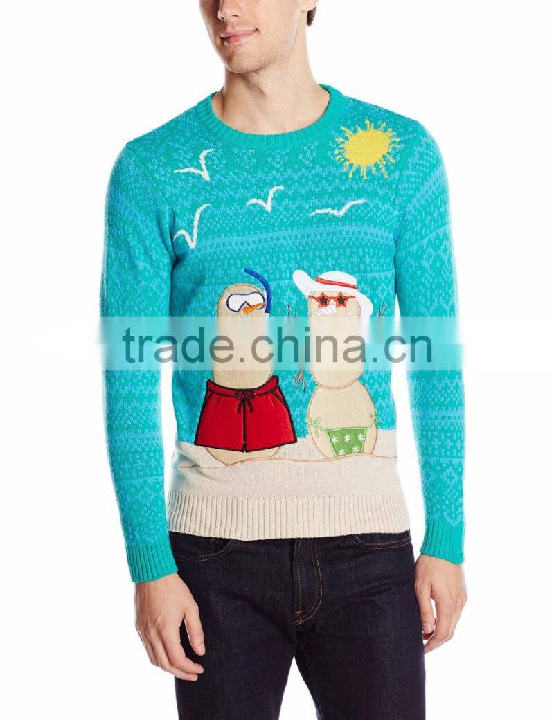 Men Light Blue Sweater Snowman Couple Pattern Ugly Christmas Sweater