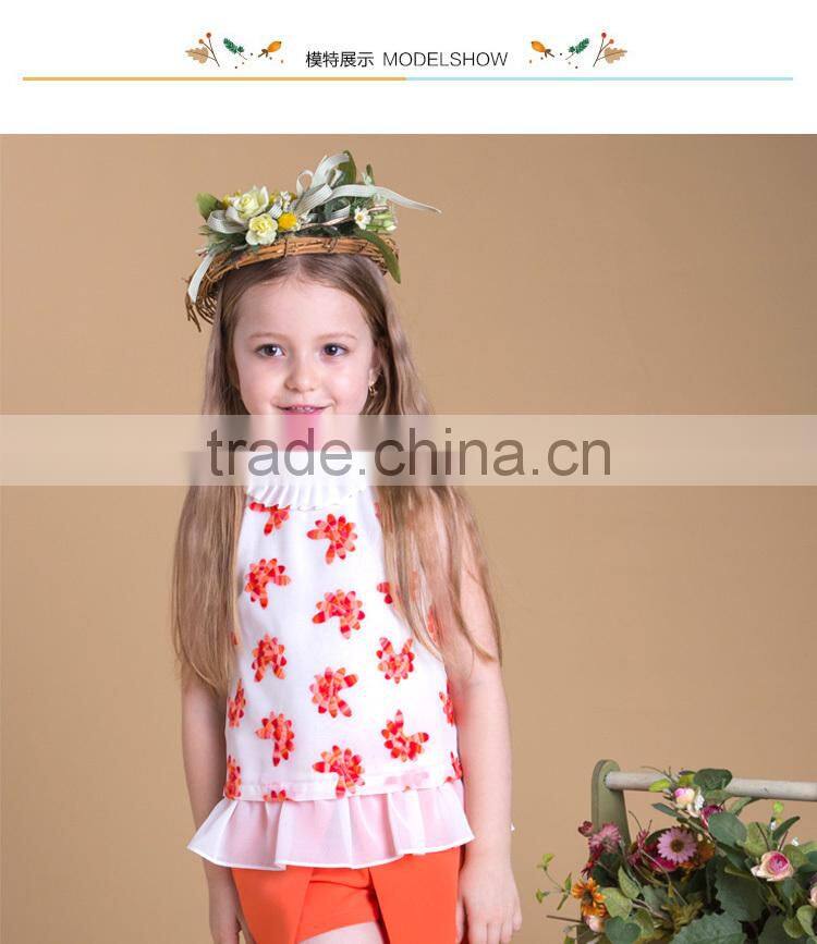 2017 Summer Latest Design Sleeveless Girls Top Wirh Embroidery Flowers